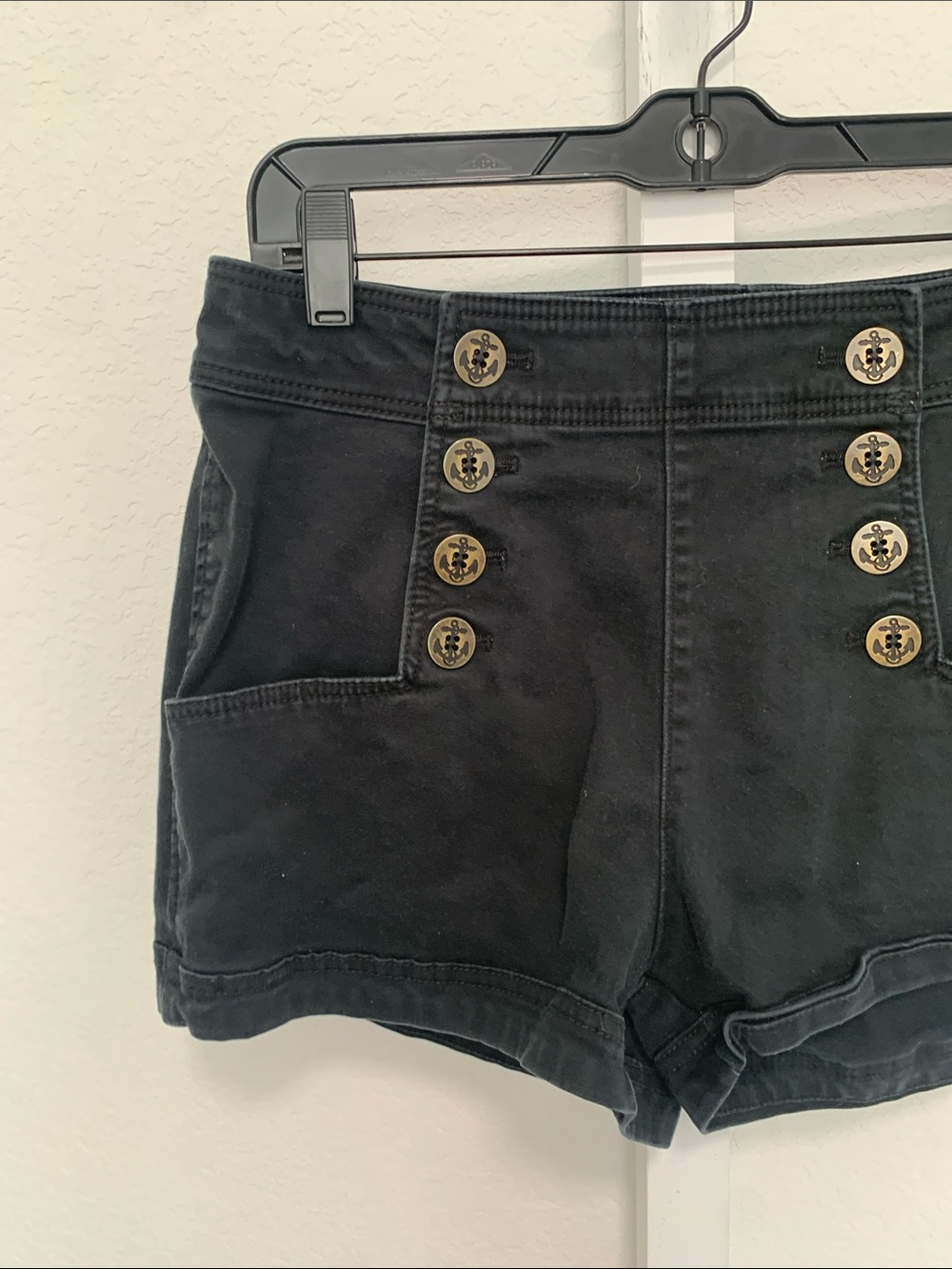 Y2K Express High-Waist Black Sailor Button-Front Shorts - Picture 2 of 10